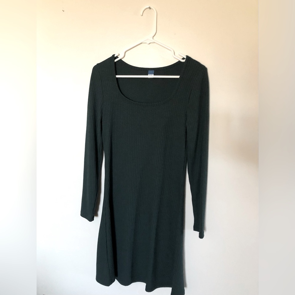 Old Navy Forest Green Ribbed Scoop Neck Long Sleeved Mini Sweater Dress
